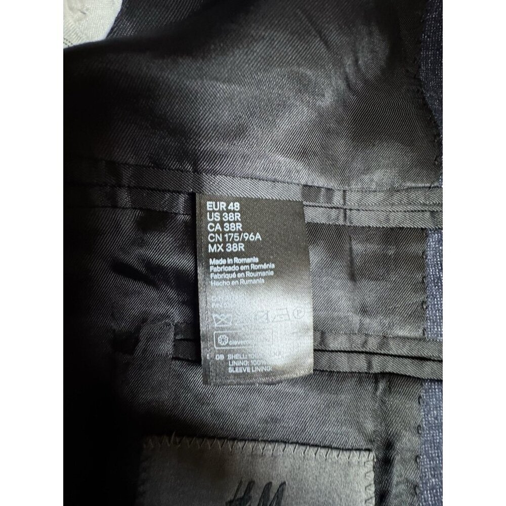 H&M Tollegno 1900 Merino Wool Blazer Slim Fit Gray Jacket 38R Elbow Patches - Picture 6 of 6